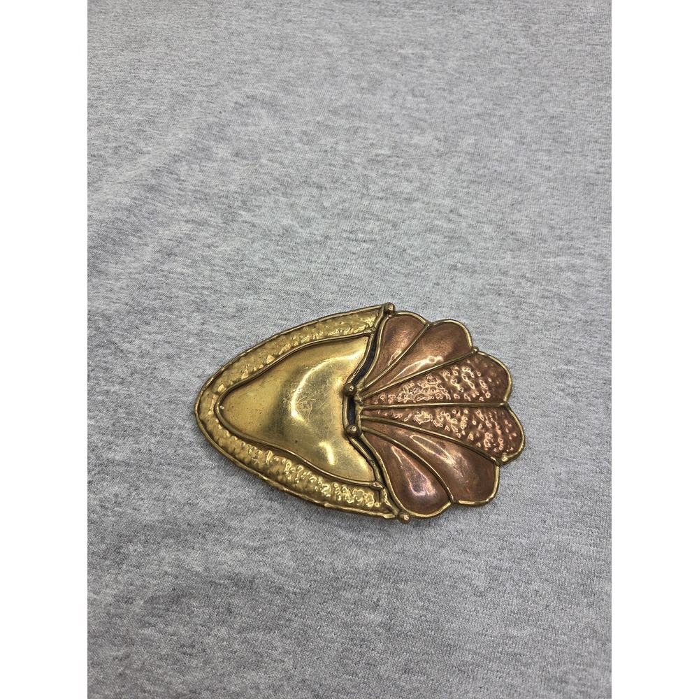 Vintage Brutalist Abstract Shell Bronze Gold Belt Buckle